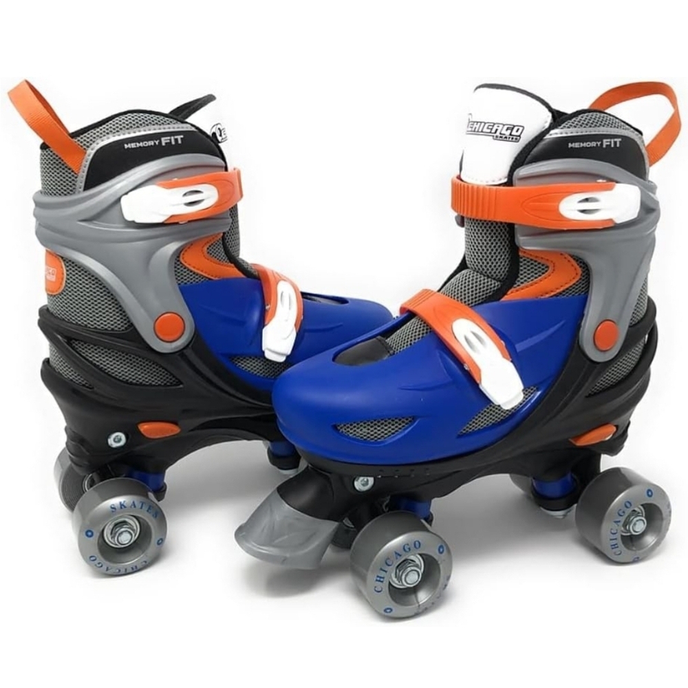 Blue and Orange Quad Roller Skates with Adjustable Straps